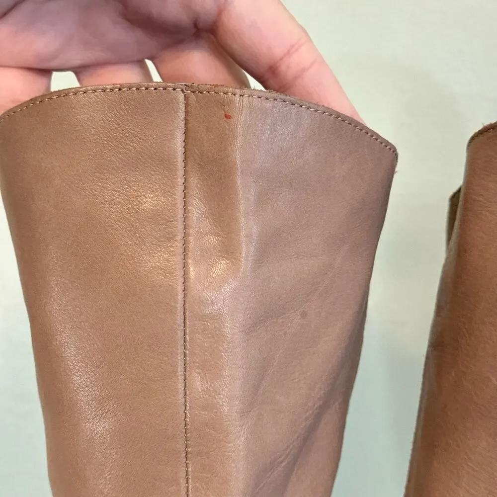 Sole Society Over the Knee Boots Beige Tan Leather Pointy Toe Block Heel Size 7M